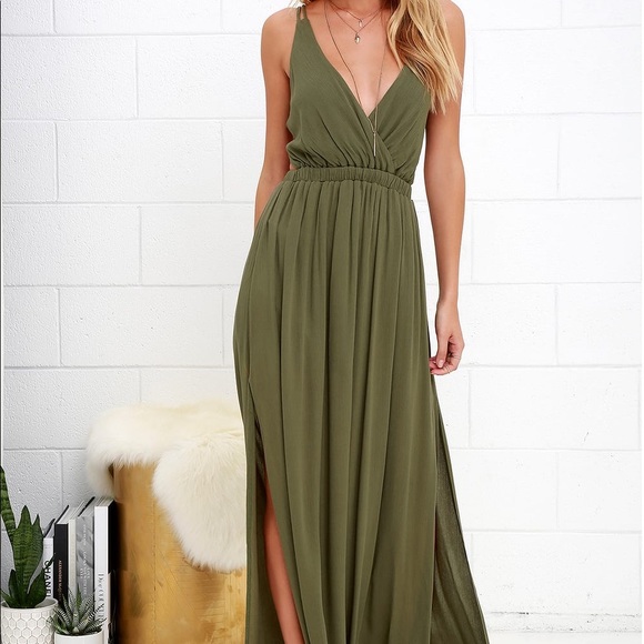 Lulus Dresses & Skirts - Lost in Paradise Olive Green Maxi Dress